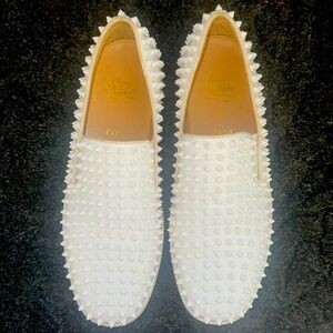Christian Louboutin men’s spike ￼white loafers